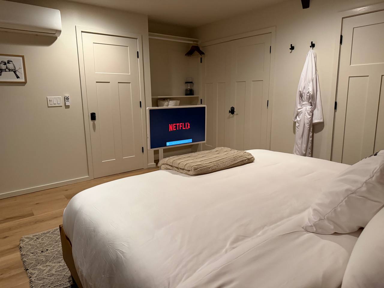 Bedroom with LG StanbyME TV and Netflix